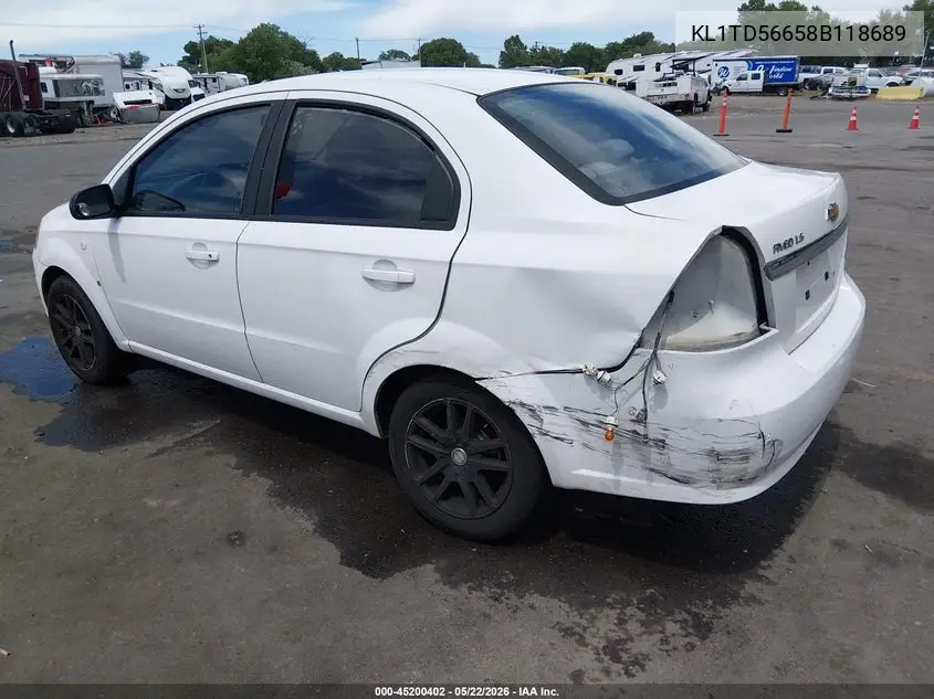 2008 Chevrolet Aveo Ls VIN: KL1TD56658B118689 Lot: 45200402