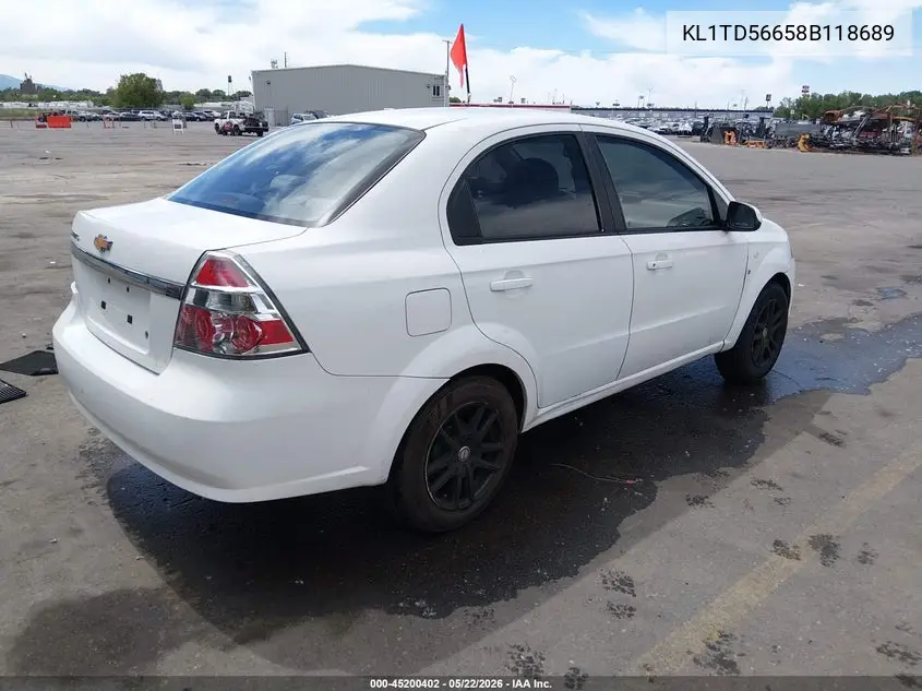 2008 Chevrolet Aveo Ls VIN: KL1TD56658B118689 Lot: 45200402