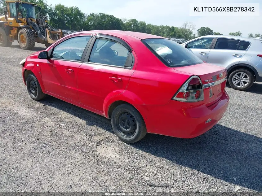 2008 Chevrolet Aveo Ls VIN: KL1TD566X8B278342 Lot: 45308198