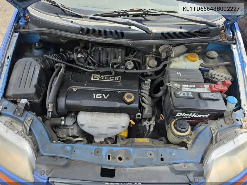 2008 Chevrolet Aveo Svm VIN: KL1TD66648B002227 Lot: 45625599