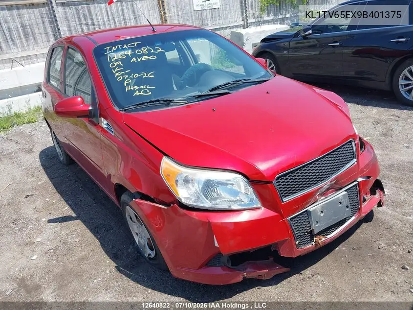 2009 Chevrolet Aveo Ls VIN: KL1TV65EX9B401375 Lot: 12640822