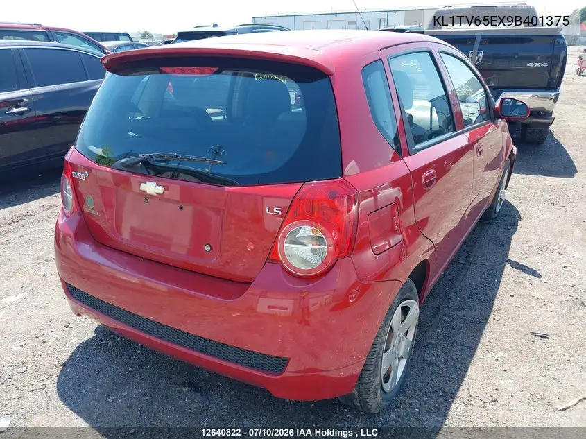 2009 Chevrolet Aveo Ls VIN: KL1TV65EX9B401375 Lot: 12640822
