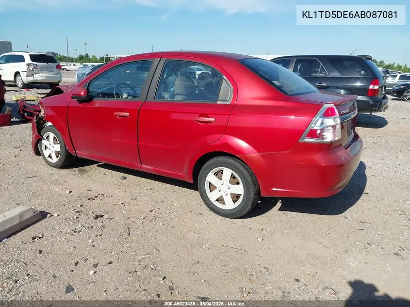 2010 Chevrolet Aveo Lt VIN: KL1TD5DE6AB087081 Lot: 45023435