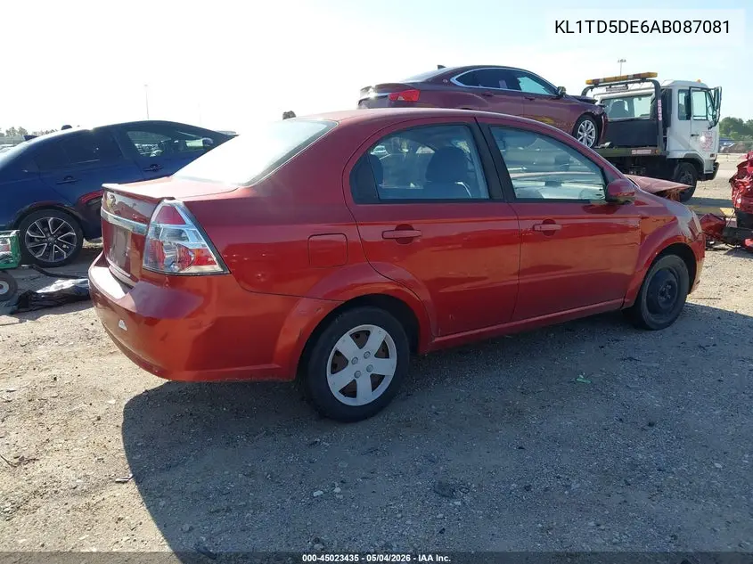 2010 Chevrolet Aveo Lt VIN: KL1TD5DE6AB087081 Lot: 45023435