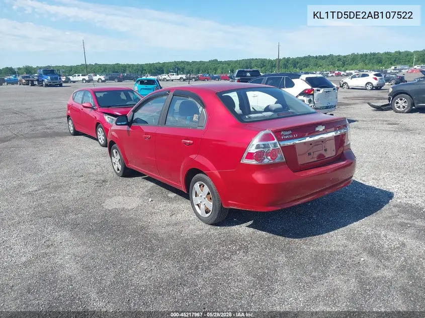 2010 Chevrolet Aveo Lt VIN: KL1TD5DE2AB107522 Lot: 45217967