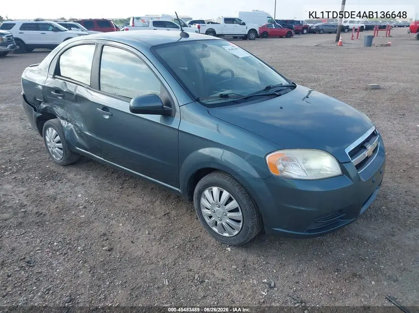 2010 Chevrolet Aveo Lt VIN: KL1TD5DE4AB136648 Lot: 45483489