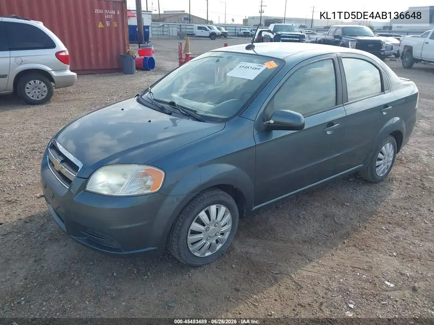 2010 Chevrolet Aveo Lt VIN: KL1TD5DE4AB136648 Lot: 45483489