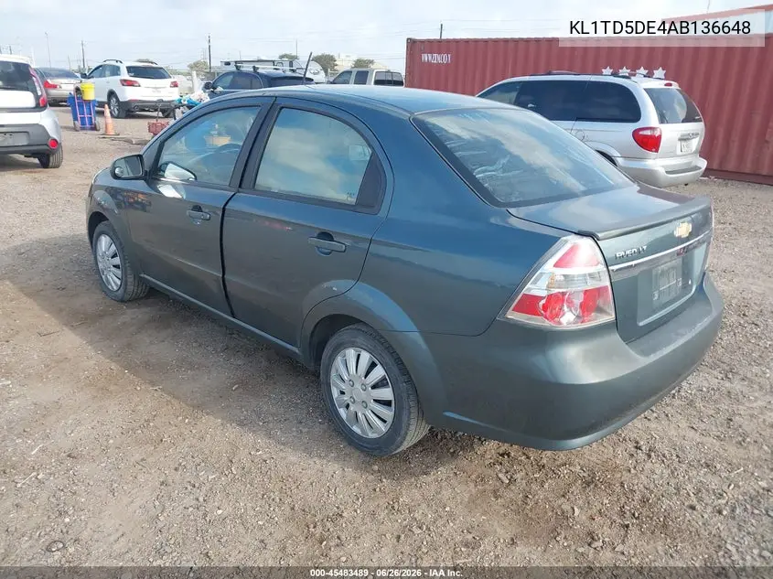 2010 Chevrolet Aveo Lt VIN: KL1TD5DE4AB136648 Lot: 45483489