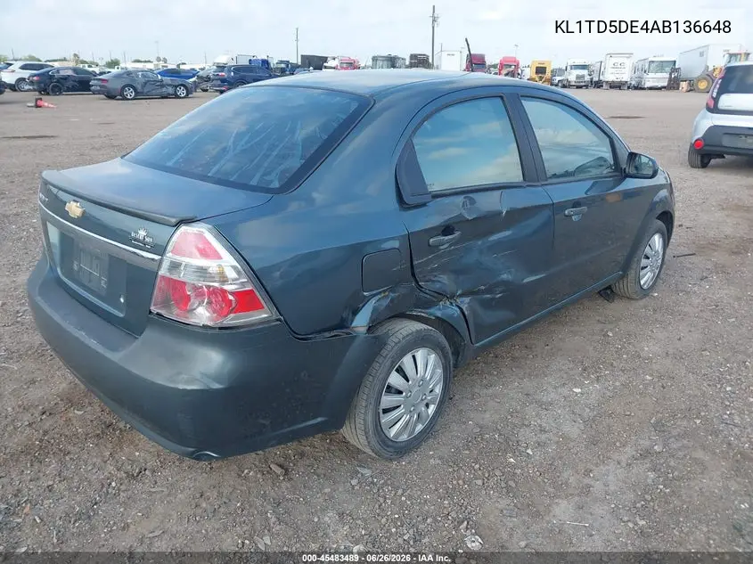 2010 Chevrolet Aveo Lt VIN: KL1TD5DE4AB136648 Lot: 45483489