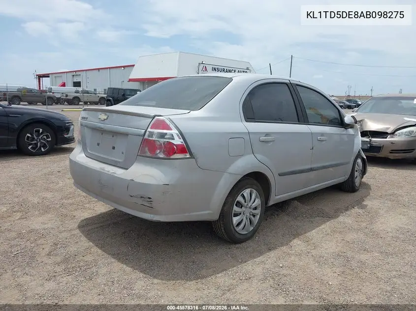 2010 Chevrolet Aveo Lt VIN: KL1TD5DE8AB098275 Lot: 45578316