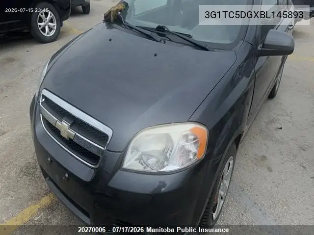 2011 Chevrolet Aveo Lt VIN: 3G1TC5DGXBL145893 Lot: 20270006