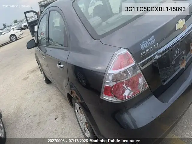 2011 Chevrolet Aveo Lt VIN: 3G1TC5DGXBL145893 Lot: 20270006