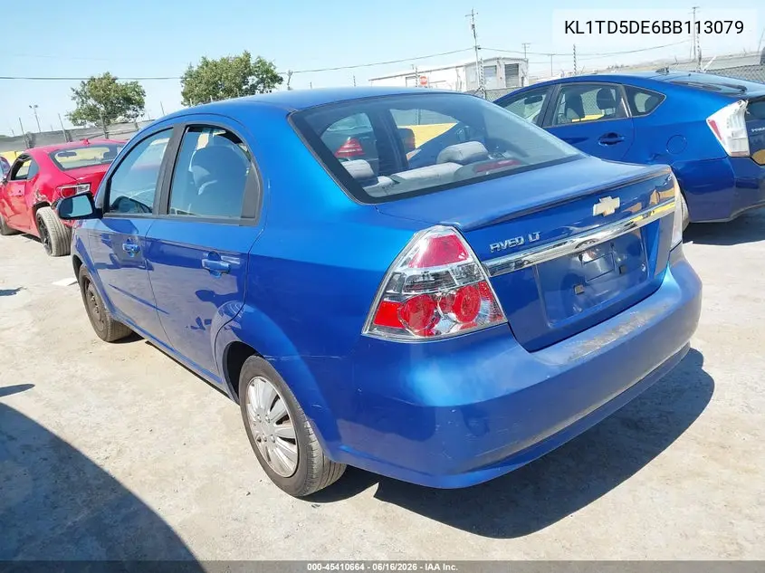 2011 Chevrolet Aveo 1Lt VIN: KL1TD5DE6BB113079 Lot: 45410664