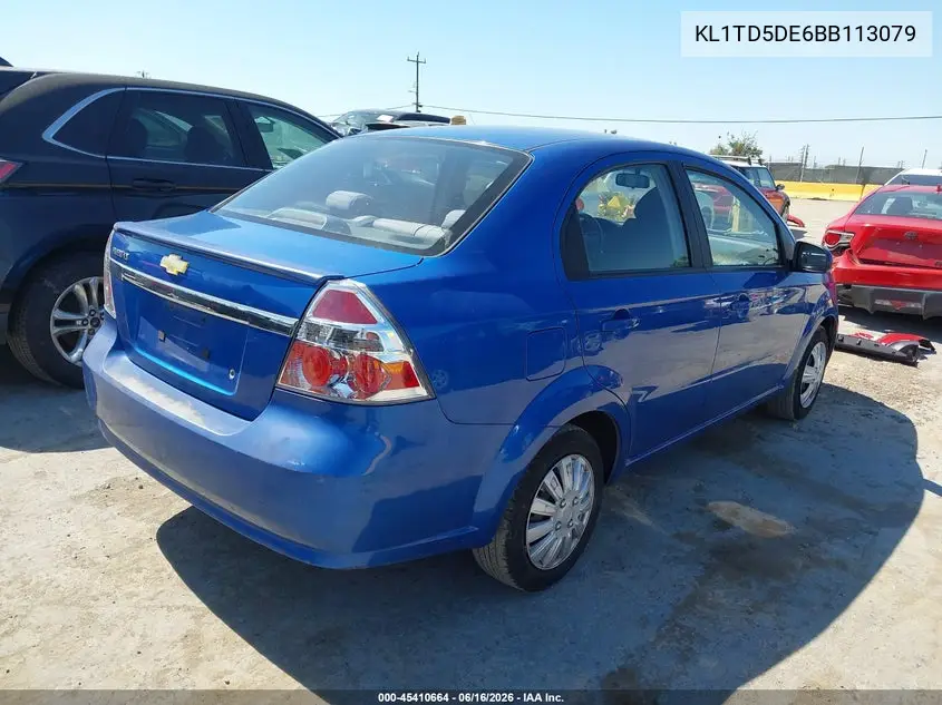2011 Chevrolet Aveo 1Lt VIN: KL1TD5DE6BB113079 Lot: 45410664