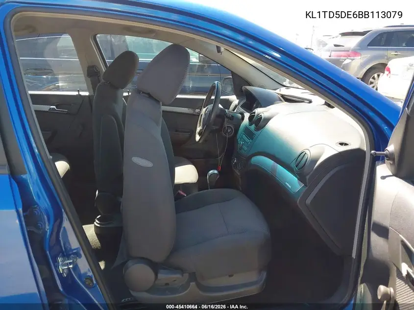 2011 Chevrolet Aveo 1Lt VIN: KL1TD5DE6BB113079 Lot: 45410664