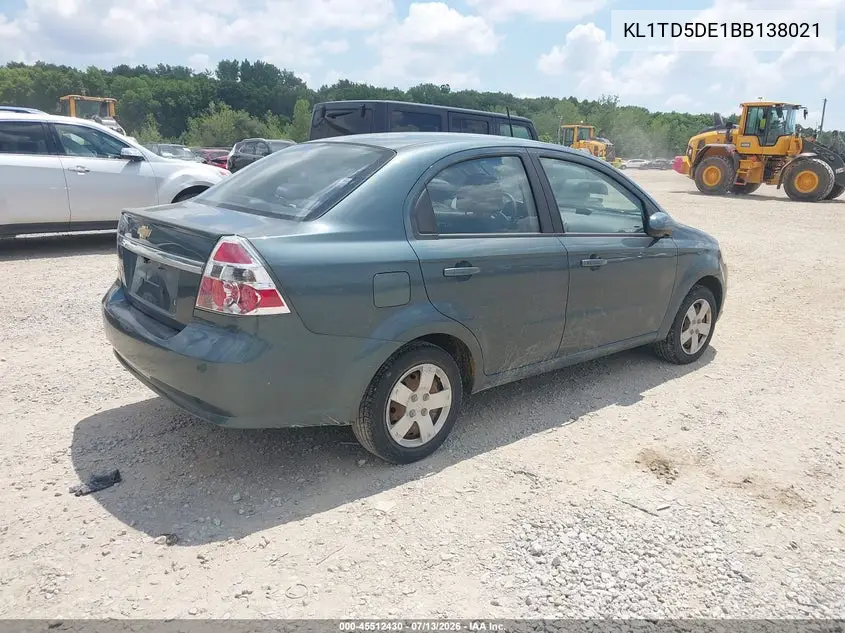 2011 Chevrolet Aveo 1Lt VIN: KL1TD5DE1BB138021 Lot: 45512430