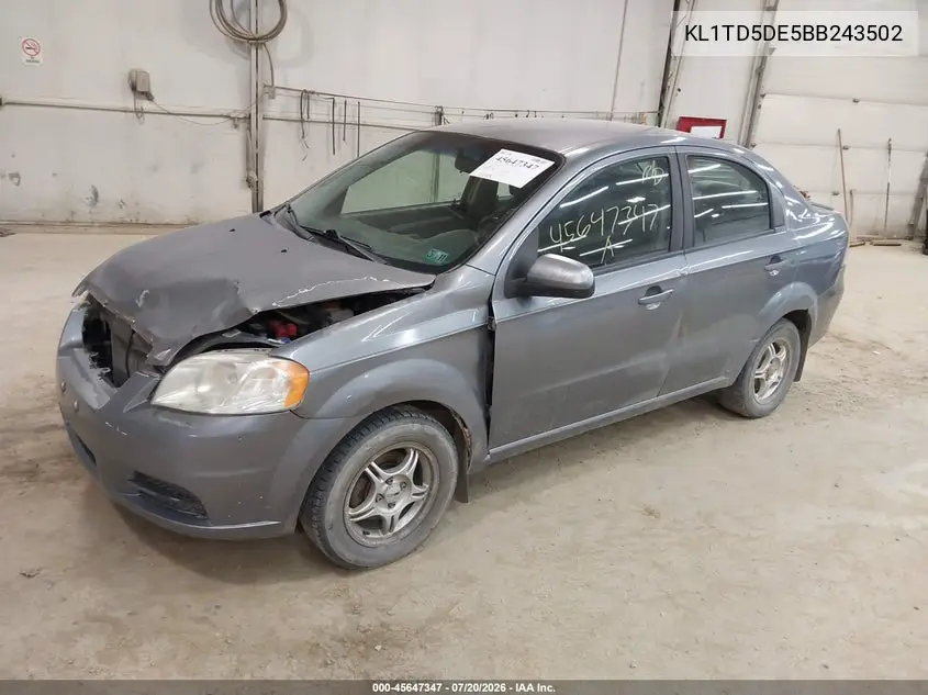 2011 Chevrolet Aveo 1Lt VIN: KL1TD5DE5BB243502 Lot: 45647347