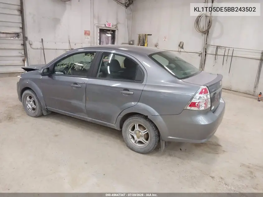 2011 Chevrolet Aveo 1Lt VIN: KL1TD5DE5BB243502 Lot: 45647347