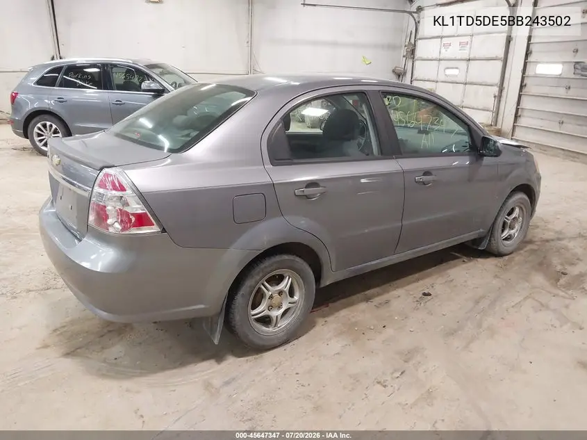 2011 Chevrolet Aveo 1Lt VIN: KL1TD5DE5BB243502 Lot: 45647347