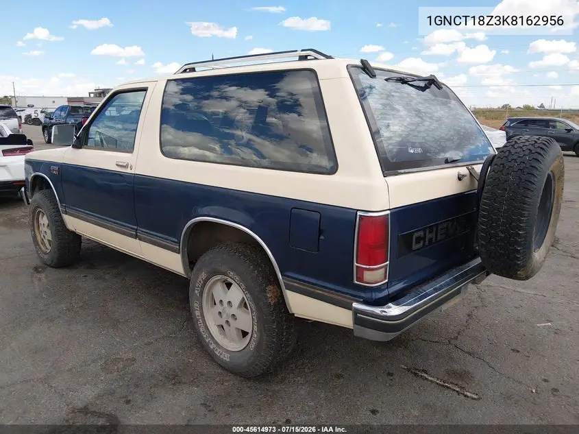 1989 Chevrolet Blazer S10 VIN: 1GNCT18Z3K8162956 Lot: 45614973