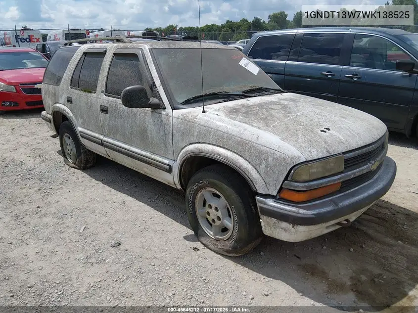 1998 Chevrolet Blazer Ls VIN: 1GNDT13W7WK138525 Lot: 45646212