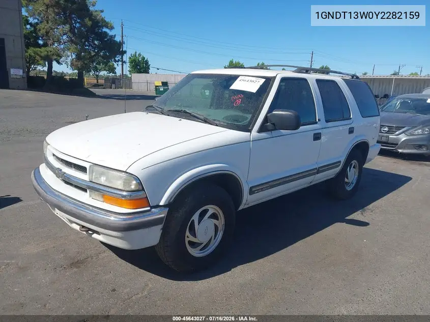 2000 Chevrolet Blazer Lt VIN: 1GNDT13W0Y2282159 Lot: 45643027