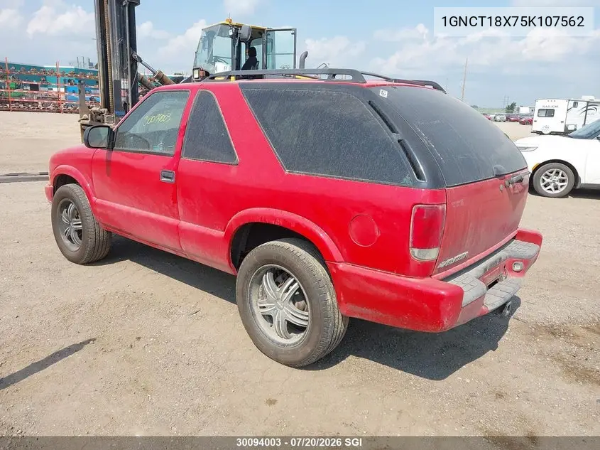 2005 Chevrolet Blazer VIN: 1GNCT18X75K107562 Lot: 30094003