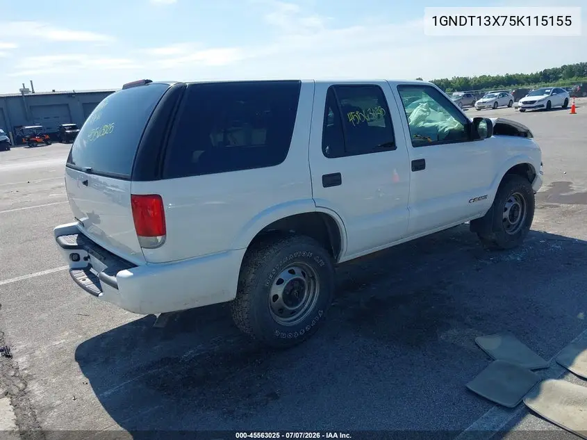2005 Chevrolet Blazer Ls VIN: 1GNDT13X75K115155 Lot: 45563025