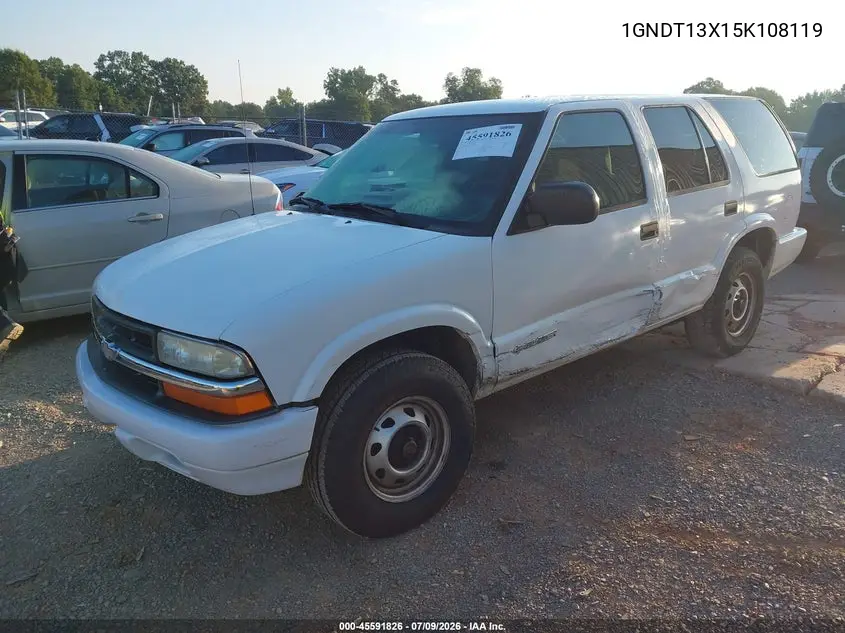 2005 Chevrolet Blazer Ls VIN: 1GNDT13X15K108119 Lot: 45591826