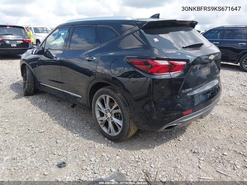 2019 Chevrolet Blazer Premier VIN: 3GNKBFRS9KS671647 Lot: 45614475