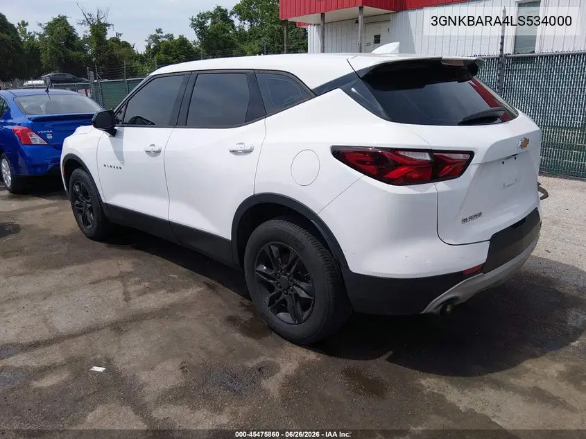 2020 Chevrolet Blazer Fwd L VIN: 3GNKBARA4LS534000 Lot: 45475860