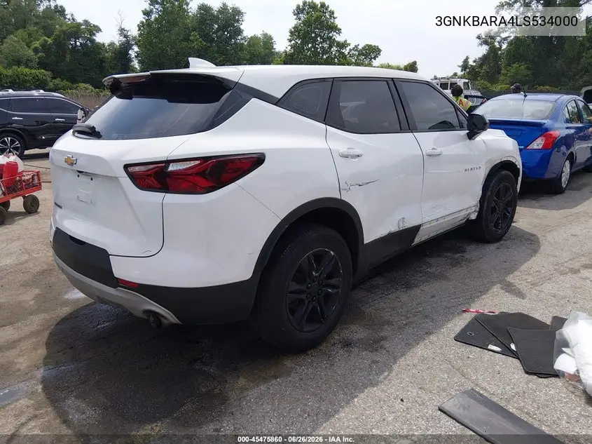 2020 Chevrolet Blazer Fwd L VIN: 3GNKBARA4LS534000 Lot: 45475860