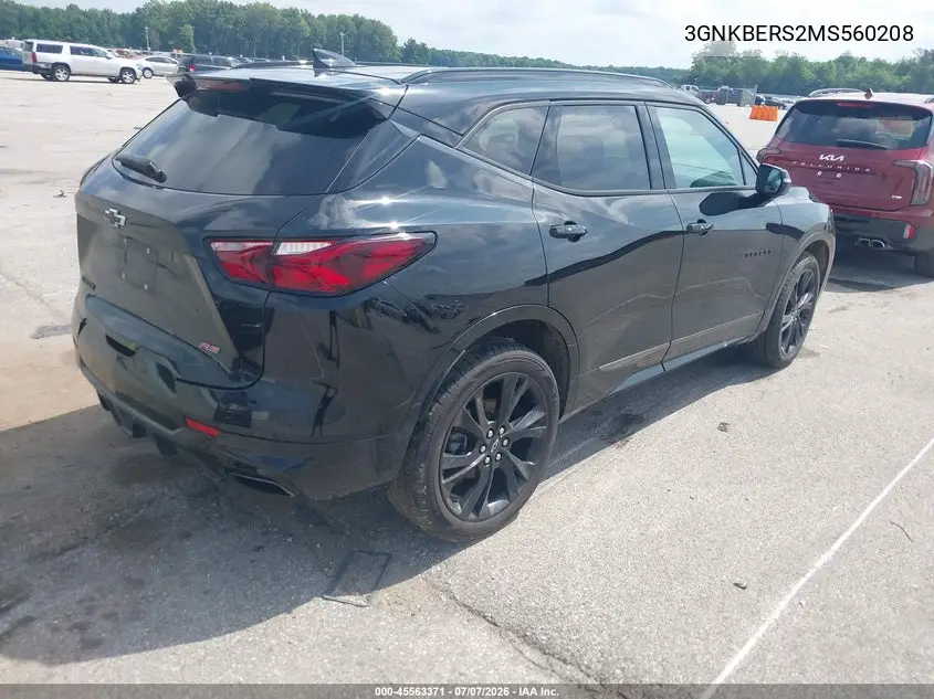 2021 Chevrolet Blazer Fwd Rs VIN: 3GNKBERS2MS560208 Lot: 45563371