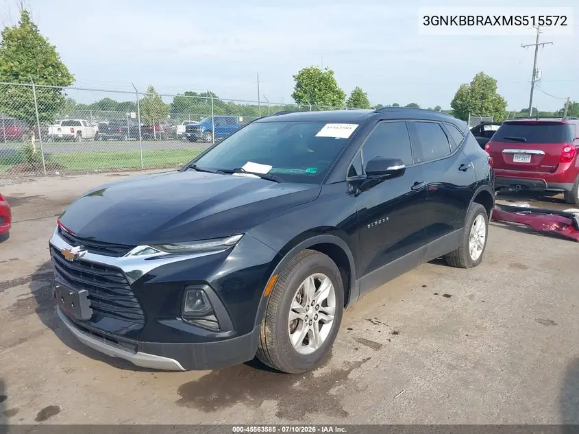 2021 Chevrolet Blazer Fwd 1Lt VIN: 3GNKBBRAXMS515572 Lot: 45563585