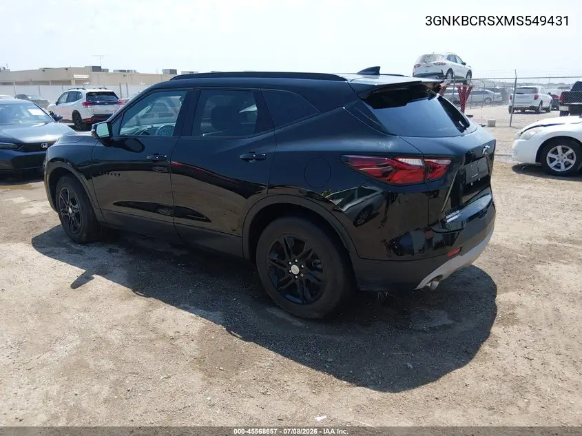 2021 Chevrolet Blazer Fwd 2Lt VIN: 3GNKBCRSXMS549431 Lot: 45568657