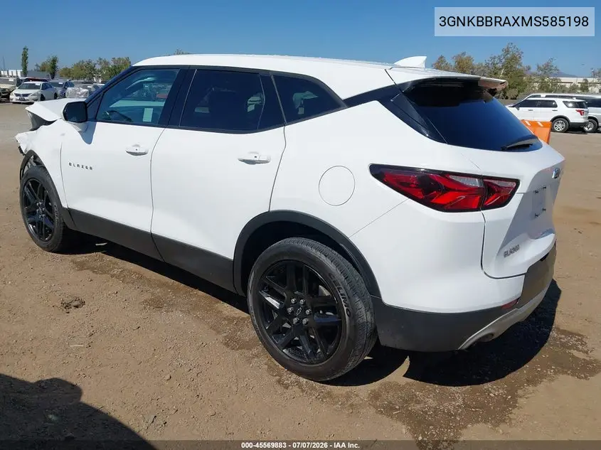 2021 Chevrolet Blazer Fwd 1Lt VIN: 3GNKBBRAXMS585198 Lot: 45569883