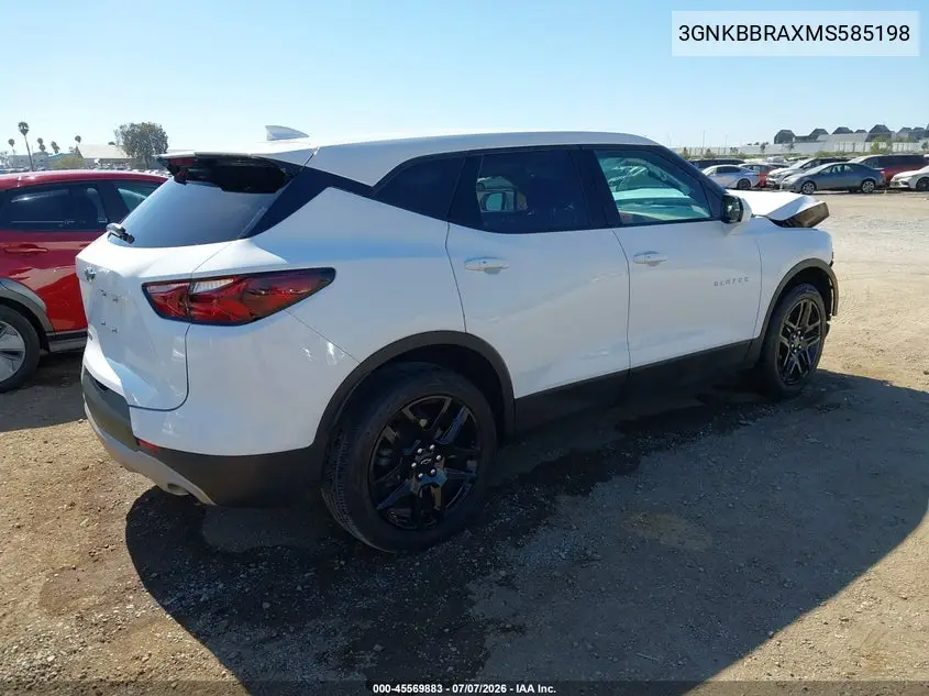 2021 Chevrolet Blazer Fwd 1Lt VIN: 3GNKBBRAXMS585198 Lot: 45569883