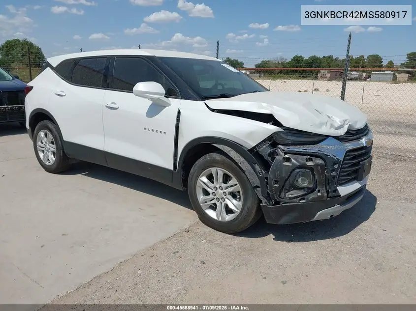 2021 Chevrolet Blazer Fwd 2Lt VIN: 3GNKBCR42MS580917 Lot: 45588941