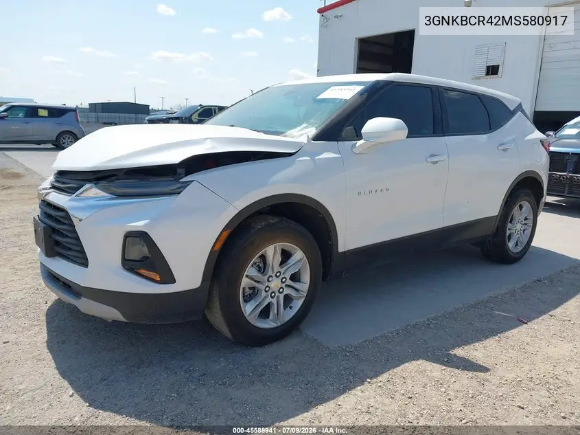 2021 Chevrolet Blazer Fwd 2Lt VIN: 3GNKBCR42MS580917 Lot: 45588941