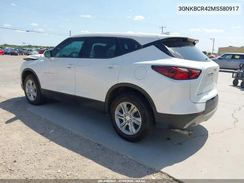 2021 Chevrolet Blazer Fwd 2Lt VIN: 3GNKBCR42MS580917 Lot: 45588941