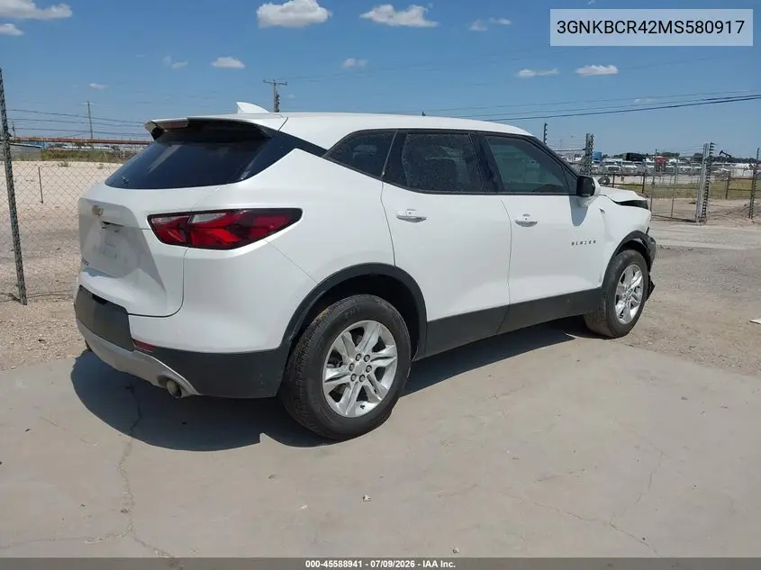 2021 Chevrolet Blazer Fwd 2Lt VIN: 3GNKBCR42MS580917 Lot: 45588941
