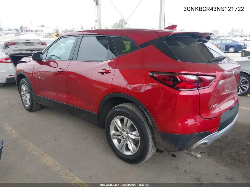 2022 Chevrolet Blazer Fwd 2Lt VIN: 3GNKBCR43NS121722 Lot: 45455467