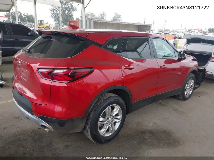 2022 Chevrolet Blazer Fwd 2Lt VIN: 3GNKBCR43NS121722 Lot: 45455467