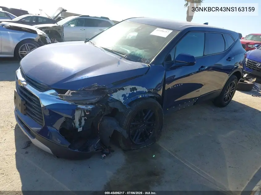 2022 Chevrolet Blazer Fwd 2Lt VIN: 3GNKBCR43NS163159 Lot: 45496217