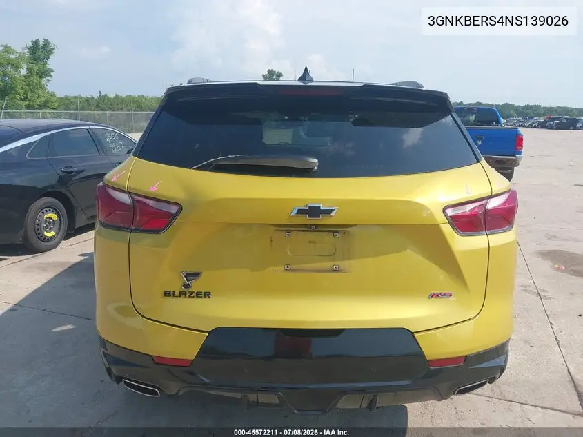 2022 Chevrolet Blazer Fwd Rs VIN: 3GNKBERS4NS139026 Lot: 45572211