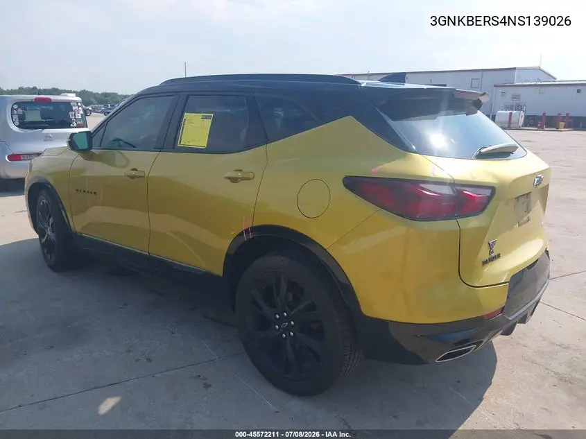 2022 Chevrolet Blazer Fwd Rs VIN: 3GNKBERS4NS139026 Lot: 45572211