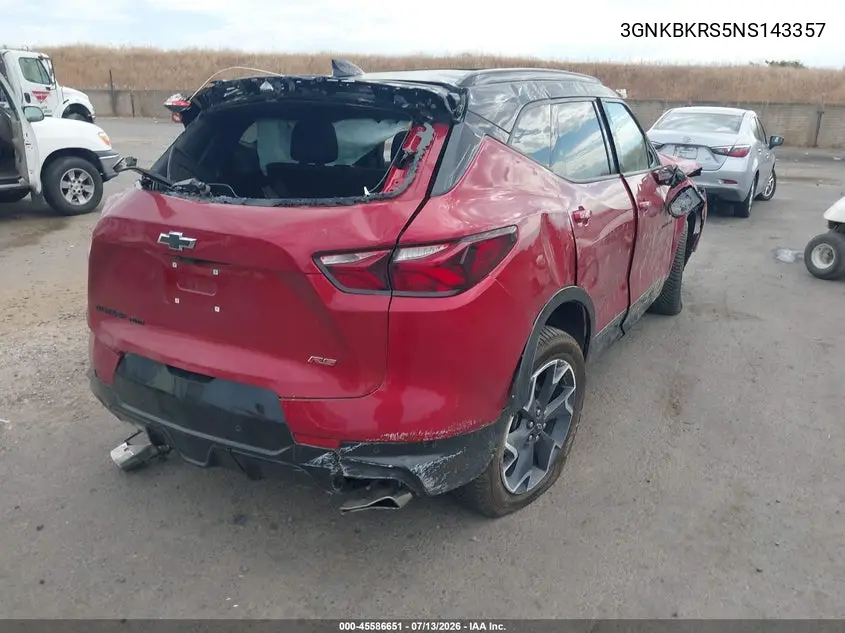 2022 Chevrolet Blazer Awd Rs VIN: 3GNKBKRS5NS143357 Lot: 45586651