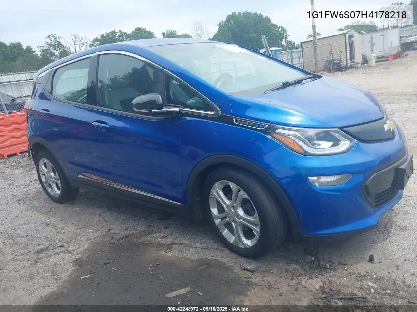 2017 Chevrolet Bolt Ev Lt VIN: 1G1FW6S07H4178218 Lot: 42248972