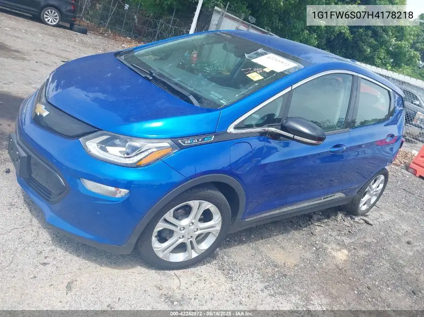 2017 Chevrolet Bolt Ev Lt VIN: 1G1FW6S07H4178218 Lot: 42248972