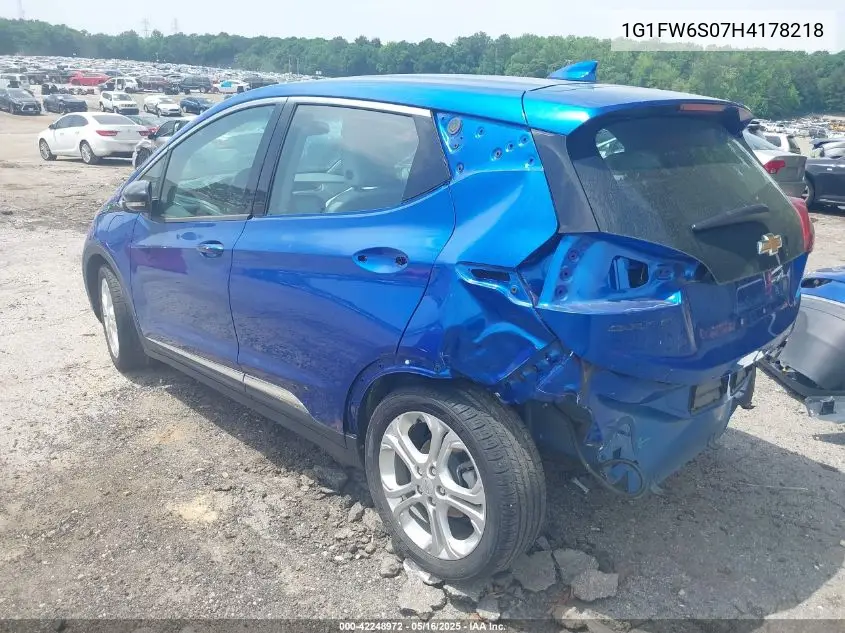 2017 Chevrolet Bolt Ev Lt VIN: 1G1FW6S07H4178218 Lot: 42248972